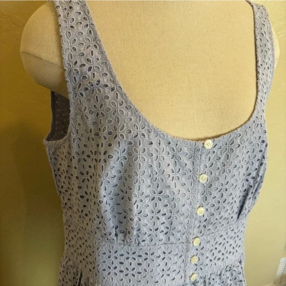 J Crew Button-Front Eyelet Dress Peri Shadow Size 10 - Picture 2 of 13